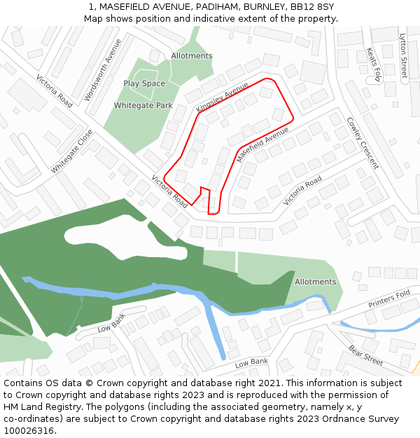 1, MASEFIELD AVENUE, PADIHAM, BURNLEY, BB12 8SY: Location map and indicative extent of plot