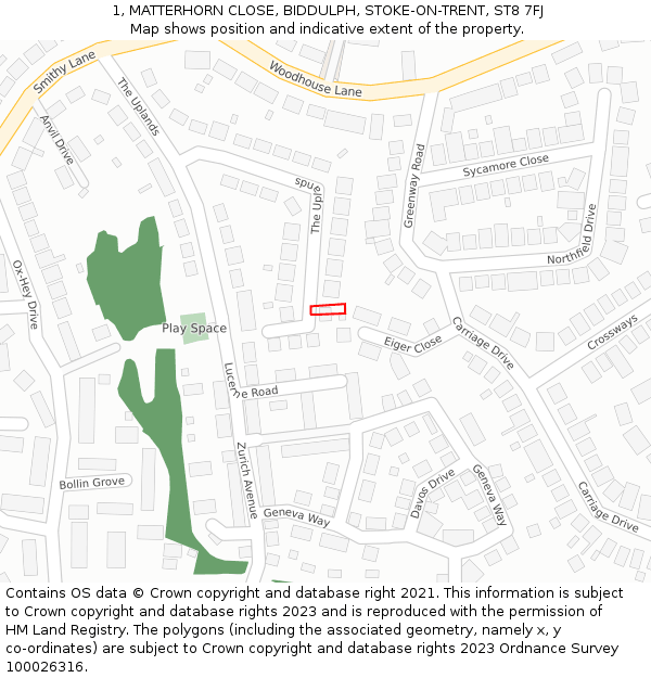 1, MATTERHORN CLOSE, BIDDULPH, STOKE-ON-TRENT, ST8 7FJ: Location map and indicative extent of plot