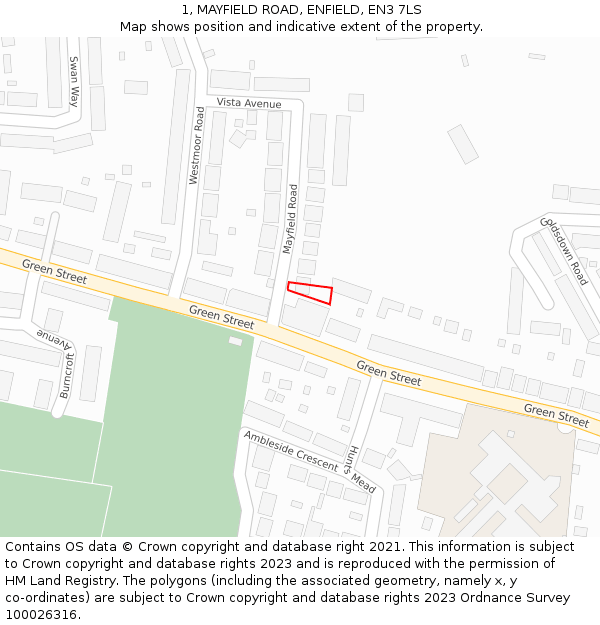 1, MAYFIELD ROAD, ENFIELD, EN3 7LS: Location map and indicative extent of plot