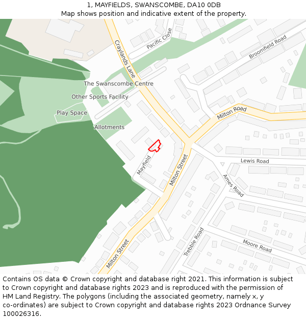 1, MAYFIELDS, SWANSCOMBE, DA10 0DB: Location map and indicative extent of plot