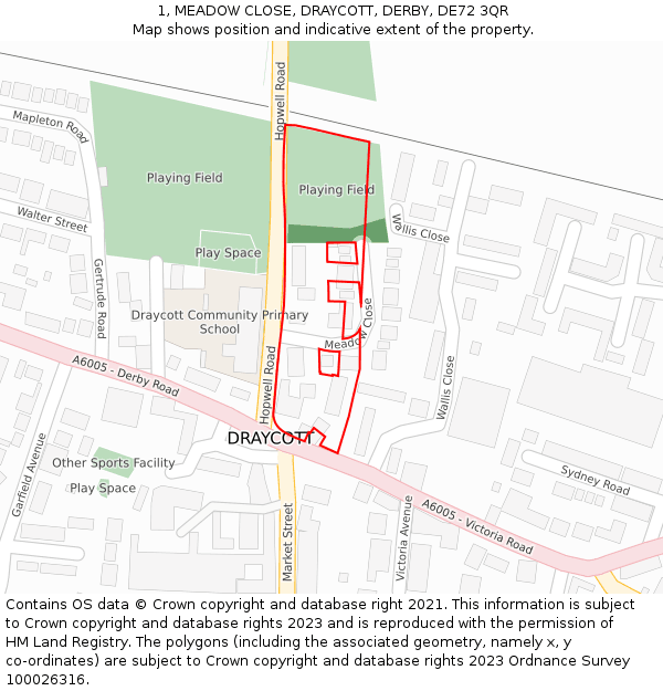 1, MEADOW CLOSE, DRAYCOTT, DERBY, DE72 3QR: Location map and indicative extent of plot