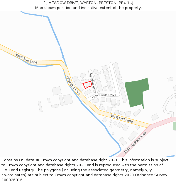 1, MEADOW DRIVE, WARTON, PRESTON, PR4 1UJ: Location map and indicative extent of plot