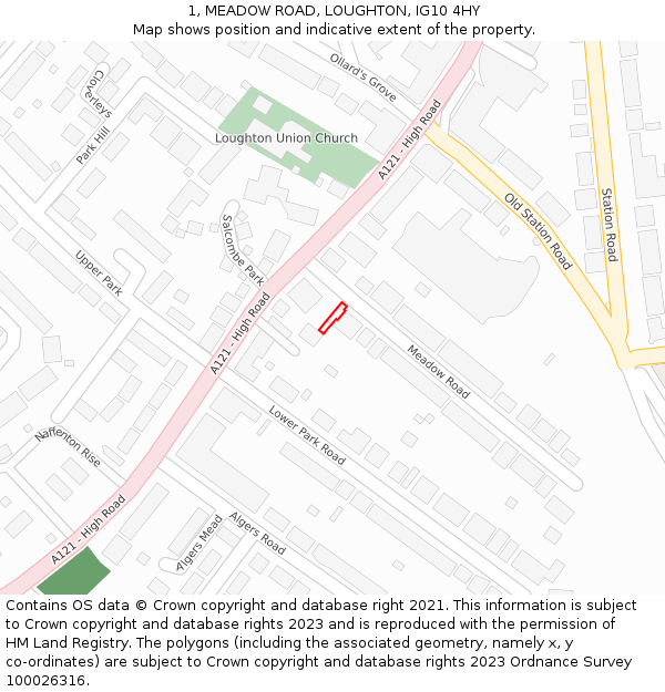 1, MEADOW ROAD, LOUGHTON, IG10 4HY: Location map and indicative extent of plot
