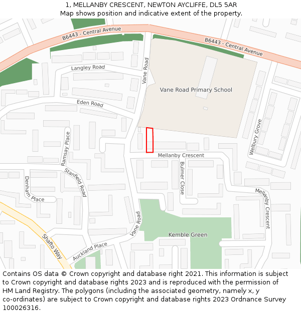 1, MELLANBY CRESCENT, NEWTON AYCLIFFE, DL5 5AR: Location map and indicative extent of plot