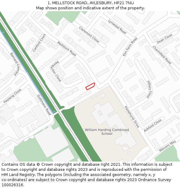 1, MELLSTOCK ROAD, AYLESBURY, HP21 7NU: Location map and indicative extent of plot
