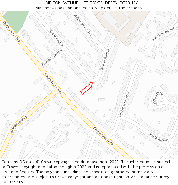 1, MELTON AVENUE, LITTLEOVER, DERBY, DE23 1FY: Location map and indicative extent of plot