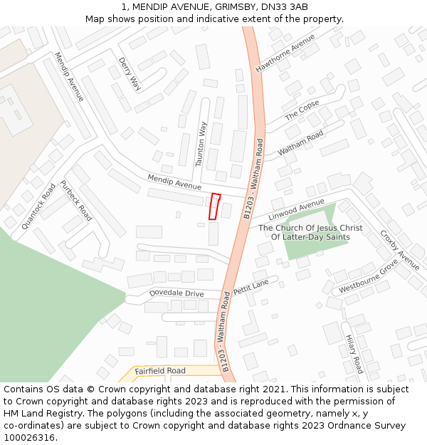 1, MENDIP AVENUE, GRIMSBY, DN33 3AB: Location map and indicative extent of plot
