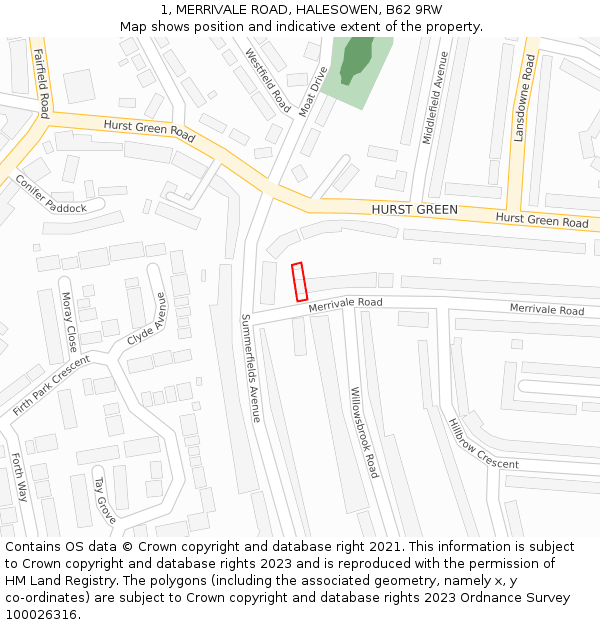 1, MERRIVALE ROAD, HALESOWEN, B62 9RW: Location map and indicative extent of plot