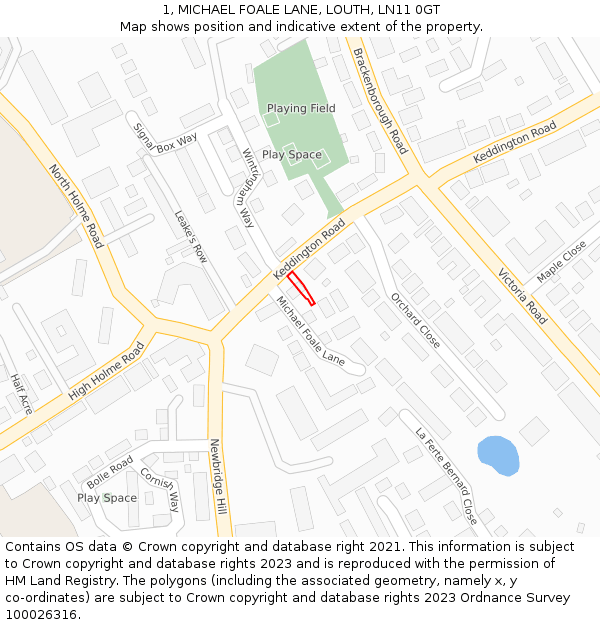 1, MICHAEL FOALE LANE, LOUTH, LN11 0GT: Location map and indicative extent of plot