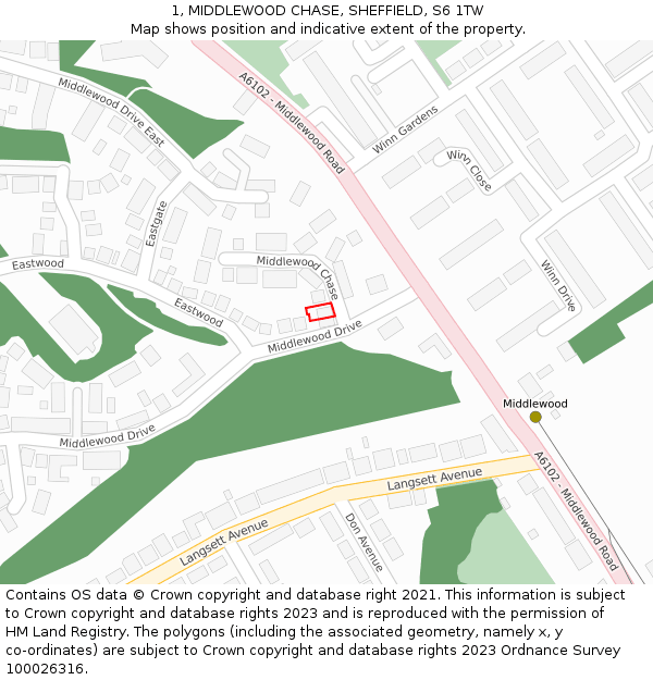 1, MIDDLEWOOD CHASE, SHEFFIELD, S6 1TW: Location map and indicative extent of plot