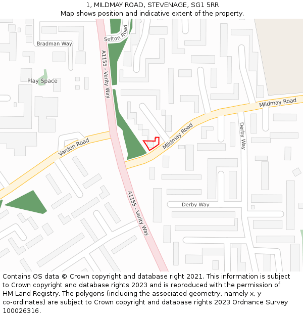1, MILDMAY ROAD, STEVENAGE, SG1 5RR: Location map and indicative extent of plot
