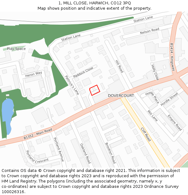 1, MILL CLOSE, HARWICH, CO12 3PQ: Location map and indicative extent of plot