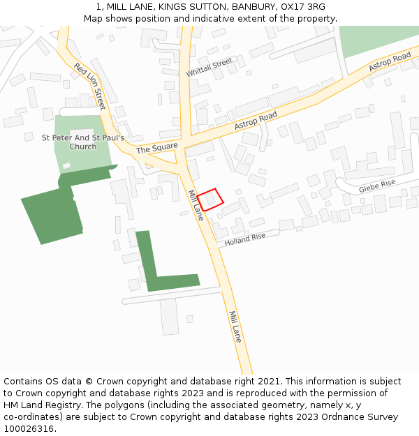 1, MILL LANE, KINGS SUTTON, BANBURY, OX17 3RG: Location map and indicative extent of plot