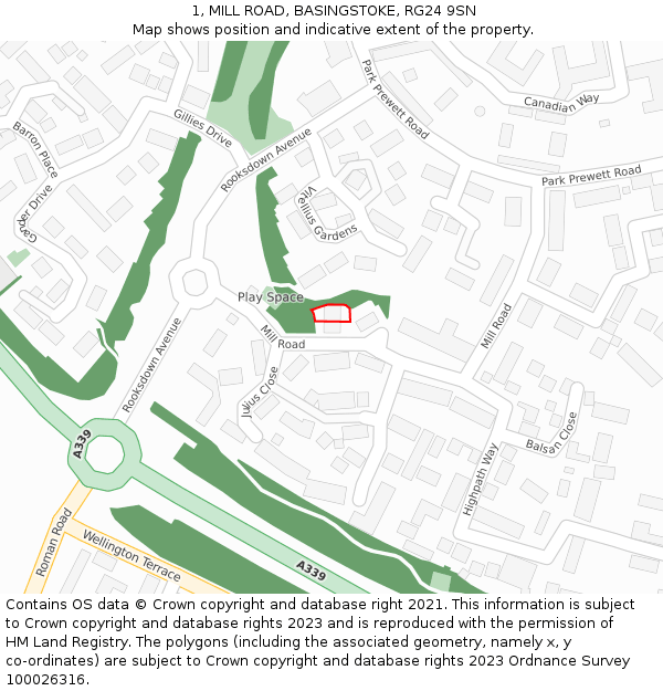 1, MILL ROAD, BASINGSTOKE, RG24 9SN: Location map and indicative extent of plot