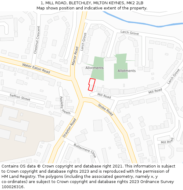 1, MILL ROAD, BLETCHLEY, MILTON KEYNES, MK2 2LB: Location map and indicative extent of plot