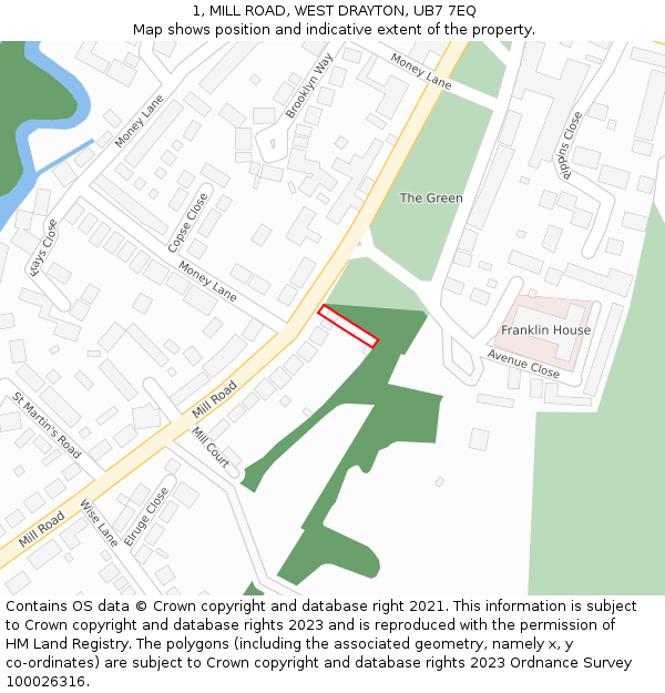 1, MILL ROAD, WEST DRAYTON, UB7 7EQ: Location map and indicative extent of plot