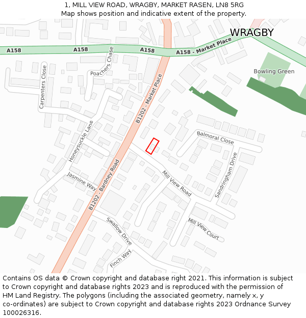 1, MILL VIEW ROAD, WRAGBY, MARKET RASEN, LN8 5RG: Location map and indicative extent of plot