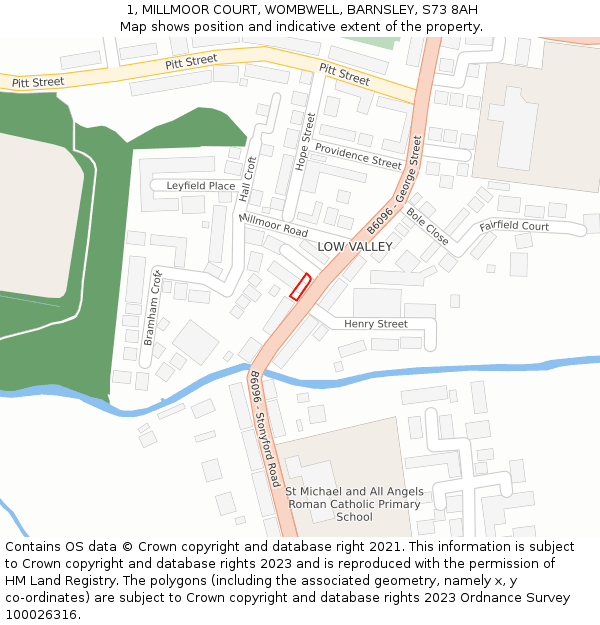 1, MILLMOOR COURT, WOMBWELL, BARNSLEY, S73 8AH: Location map and indicative extent of plot