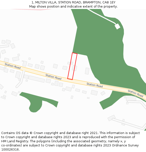 1, MILTON VILLA, STATION ROAD, BRAMPTON, CA8 1EY: Location map and indicative extent of plot