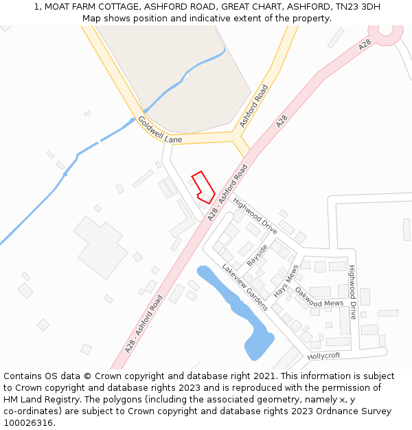 1, MOAT FARM COTTAGE, ASHFORD ROAD, GREAT CHART, ASHFORD, TN23 3DH: Location map and indicative extent of plot