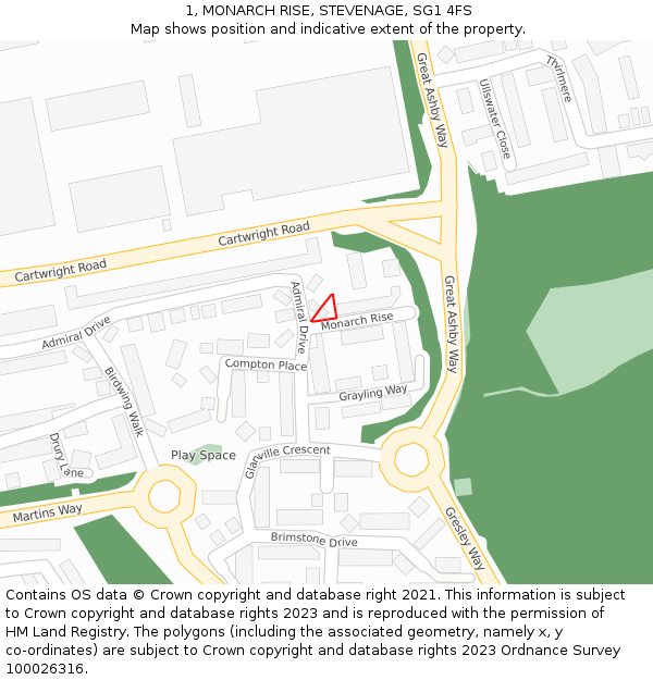 1, MONARCH RISE, STEVENAGE, SG1 4FS: Location map and indicative extent of plot