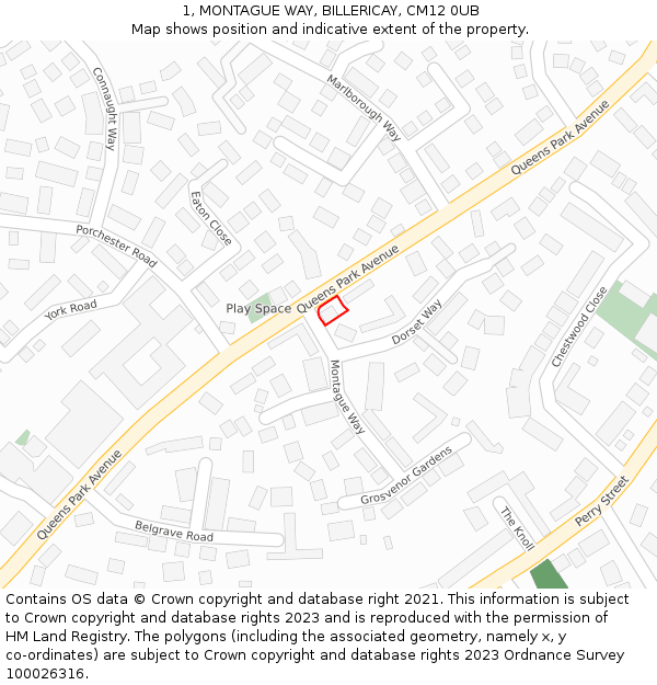 1, MONTAGUE WAY, BILLERICAY, CM12 0UB: Location map and indicative extent of plot
