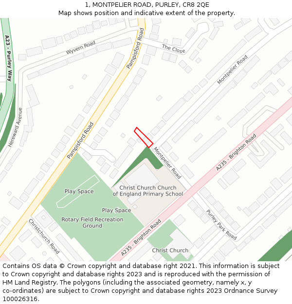 1, MONTPELIER ROAD, PURLEY, CR8 2QE: Location map and indicative extent of plot