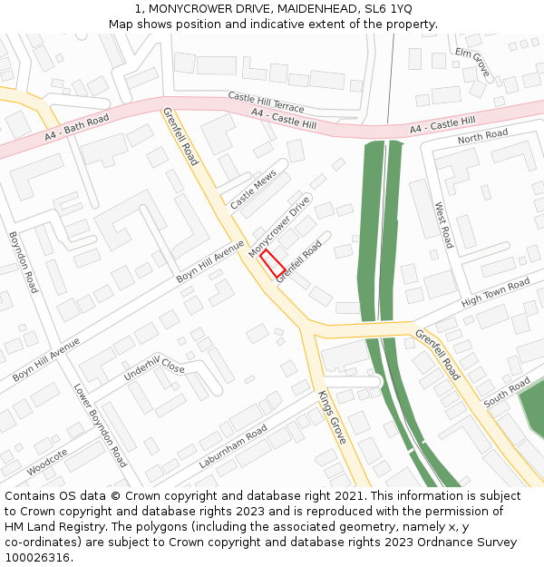 1, MONYCROWER DRIVE, MAIDENHEAD, SL6 1YQ: Location map and indicative extent of plot