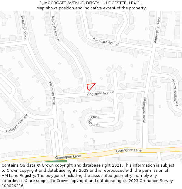 1, MOORGATE AVENUE, BIRSTALL, LEICESTER, LE4 3HJ: Location map and indicative extent of plot