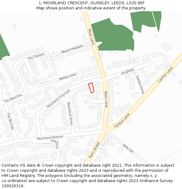1, MOORLAND CRESCENT, GUISELEY, LEEDS, LS20 9EF: Location map and indicative extent of plot