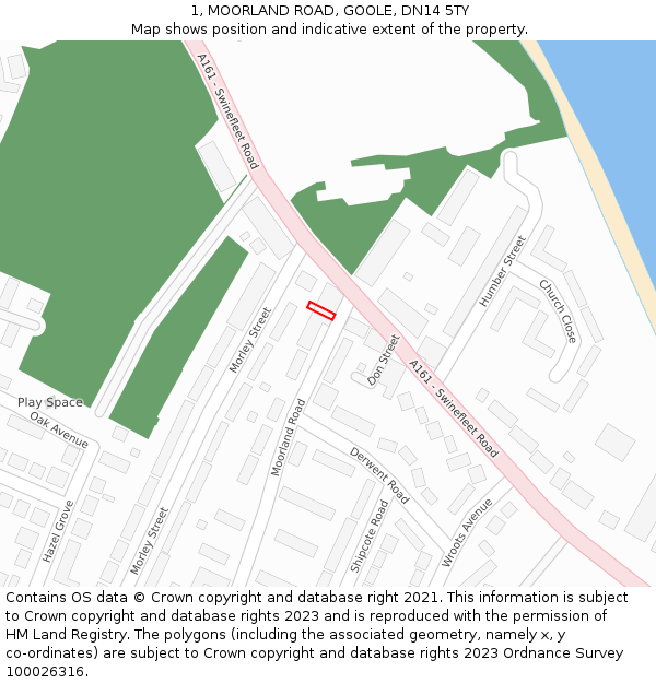 1, MOORLAND ROAD, GOOLE, DN14 5TY: Location map and indicative extent of plot