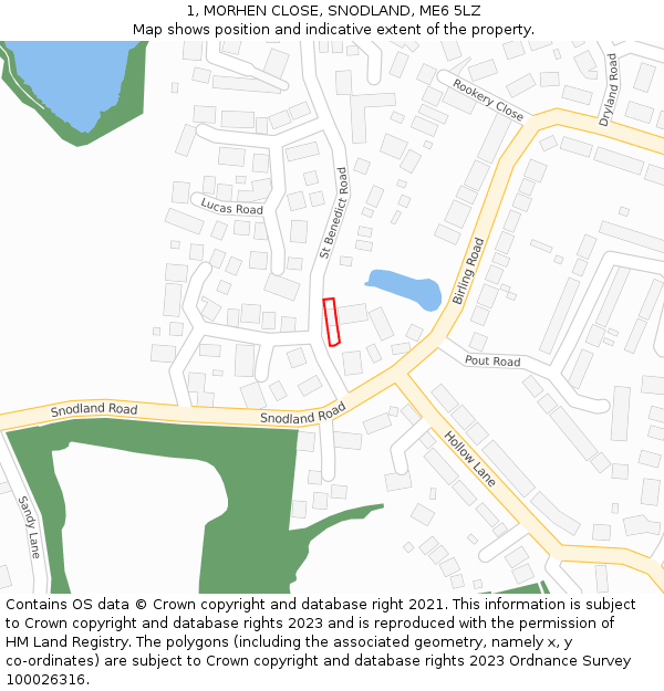 1, MORHEN CLOSE, SNODLAND, ME6 5LZ: Location map and indicative extent of plot