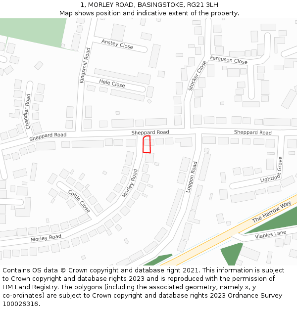 1, MORLEY ROAD, BASINGSTOKE, RG21 3LH: Location map and indicative extent of plot