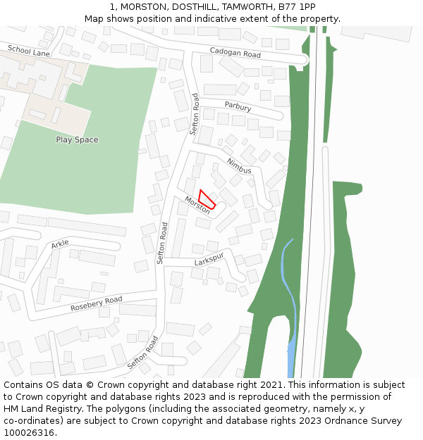 1, MORSTON, DOSTHILL, TAMWORTH, B77 1PP: Location map and indicative extent of plot