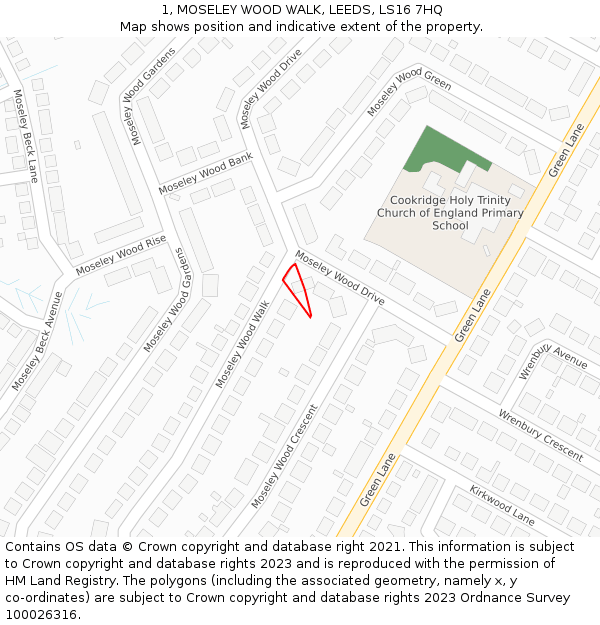 1, MOSELEY WOOD WALK, LEEDS, LS16 7HQ: Location map and indicative extent of plot
