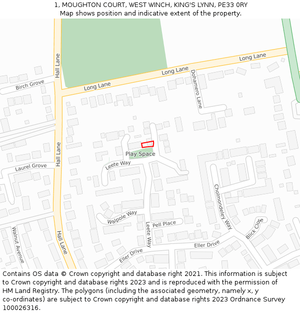 1, MOUGHTON COURT, WEST WINCH, KING'S LYNN, PE33 0RY: Location map and indicative extent of plot