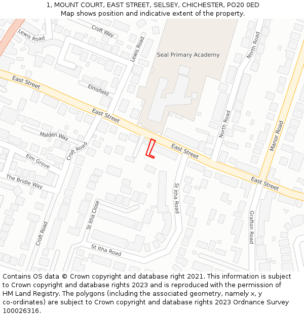 1, MOUNT COURT, EAST STREET, SELSEY, CHICHESTER, PO20 0ED: Location map and indicative extent of plot