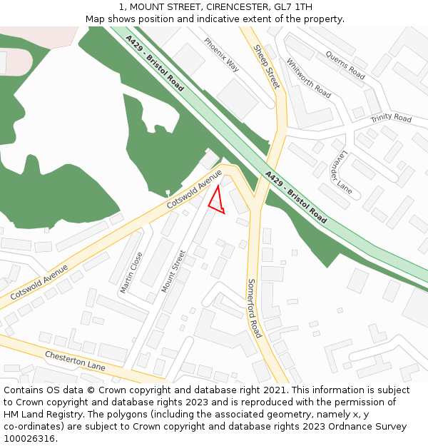 1, MOUNT STREET, CIRENCESTER, GL7 1TH: Location map and indicative extent of plot