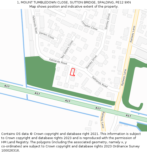1, MOUNT TUMBLEDOWN CLOSE, SUTTON BRIDGE, SPALDING, PE12 9XN: Location map and indicative extent of plot
