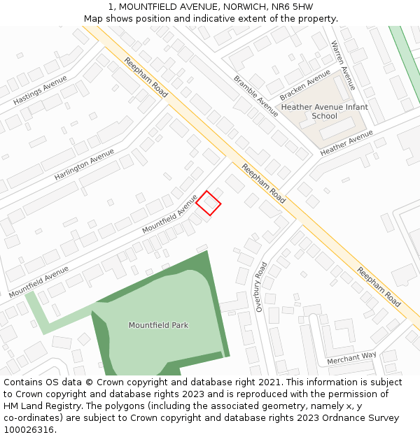 1, MOUNTFIELD AVENUE, NORWICH, NR6 5HW: Location map and indicative extent of plot