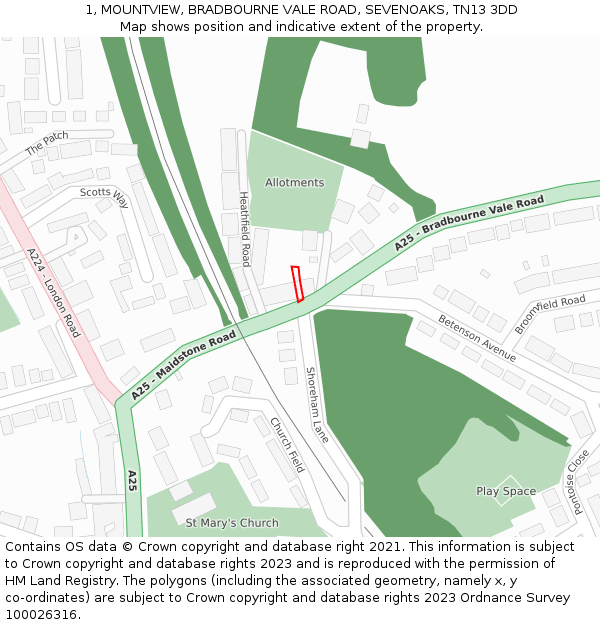 1, MOUNTVIEW, BRADBOURNE VALE ROAD, SEVENOAKS, TN13 3DD: Location map and indicative extent of plot