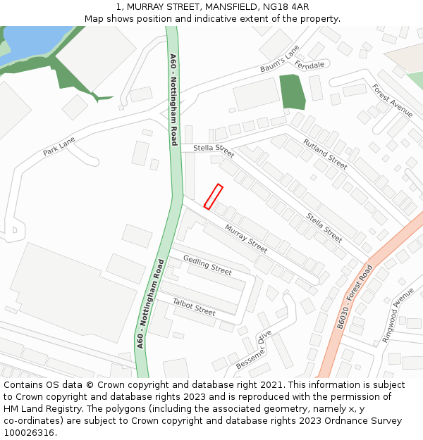 1, MURRAY STREET, MANSFIELD, NG18 4AR: Location map and indicative extent of plot