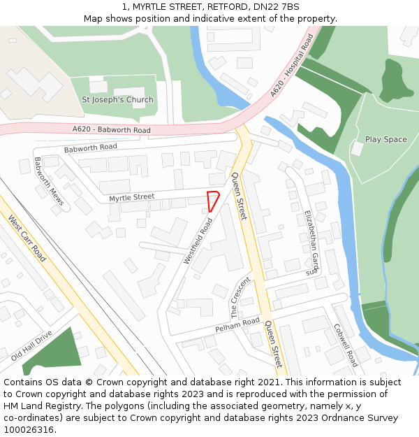1, MYRTLE STREET, RETFORD, DN22 7BS: Location map and indicative extent of plot
