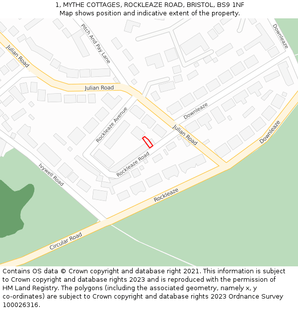 1, MYTHE COTTAGES, ROCKLEAZE ROAD, BRISTOL, BS9 1NF: Location map and indicative extent of plot