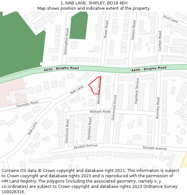 1, NAB LANE, SHIPLEY, BD18 4EH: Location map and indicative extent of plot