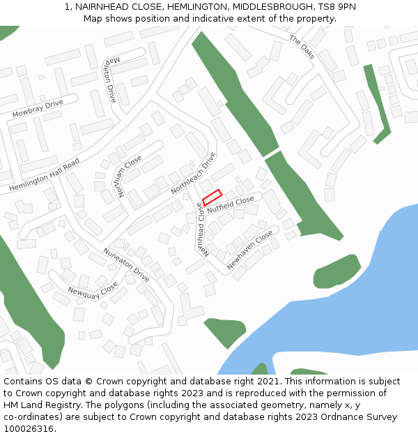 1, NAIRNHEAD CLOSE, HEMLINGTON, MIDDLESBROUGH, TS8 9PN: Location map and indicative extent of plot