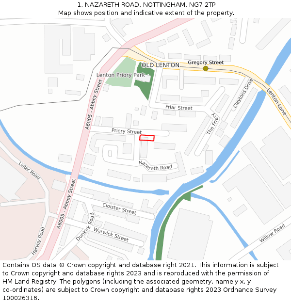 1, NAZARETH ROAD, NOTTINGHAM, NG7 2TP: Location map and indicative extent of plot