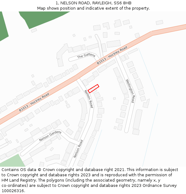 1, NELSON ROAD, RAYLEIGH, SS6 8HB: Location map and indicative extent of plot