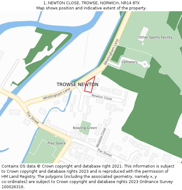 1, NEWTON CLOSE, TROWSE, NORWICH, NR14 8TX: Location map and indicative extent of plot