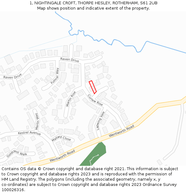 1, NIGHTINGALE CROFT, THORPE HESLEY, ROTHERHAM, S61 2UB: Location map and indicative extent of plot